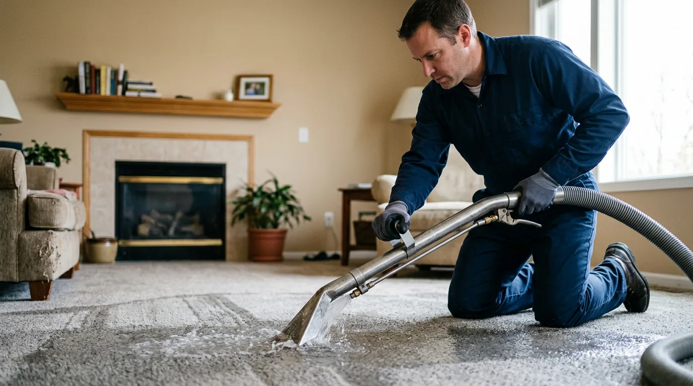 Water damage restoration technician working near Shawmut, ME